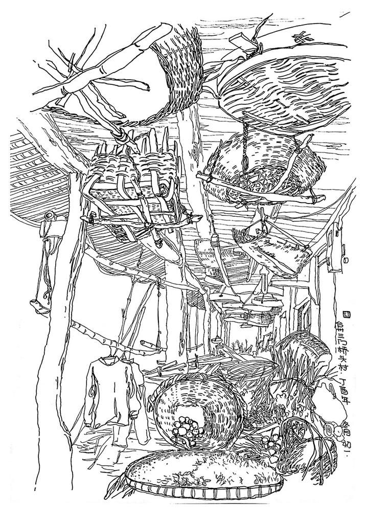 屋檐下的吊兰宋子良作品钢笔速写