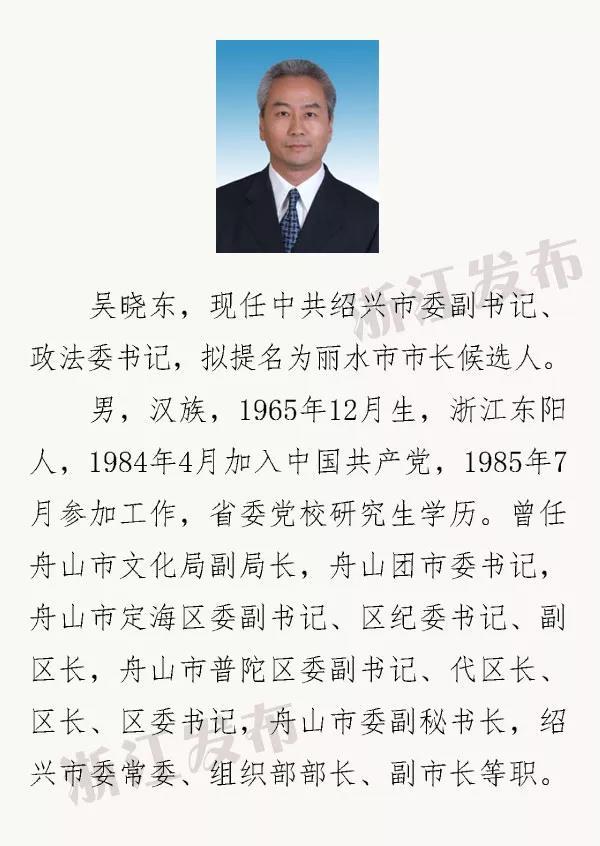 任前公示丨吴晓东拟提名为丽水市市长候选人