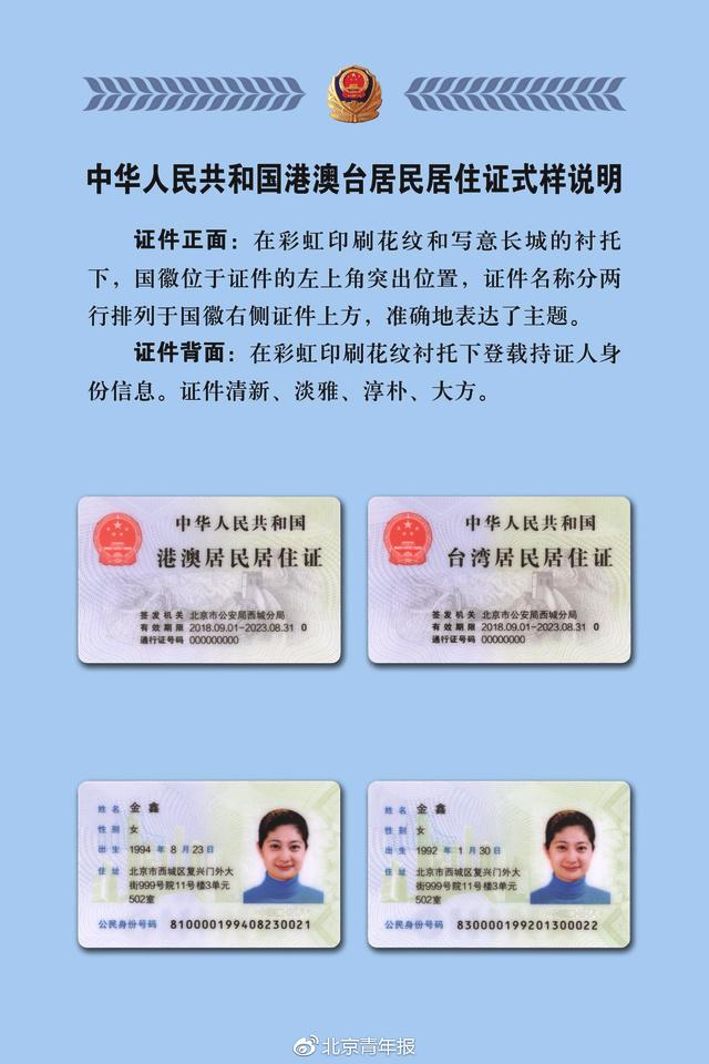 中华人民共和国港澳台居民居住证样式说明.图片来自:北京市公安局