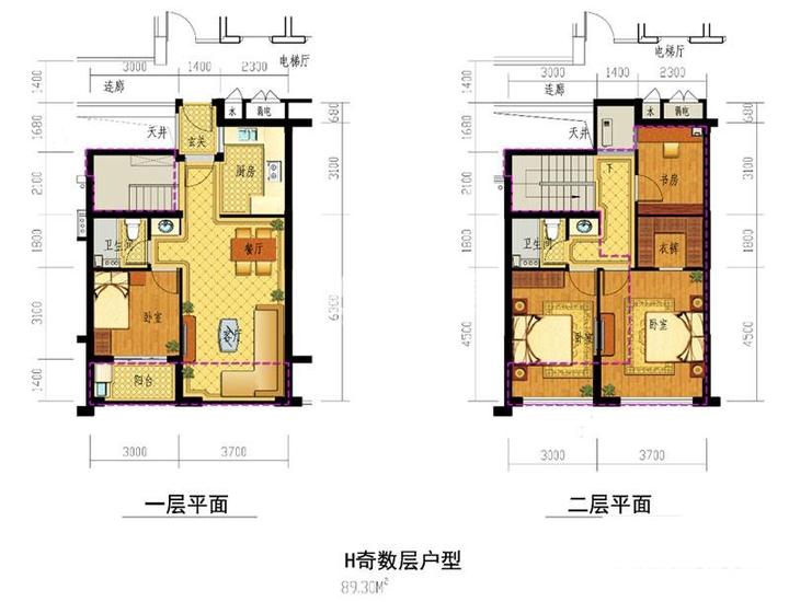 春意江南名邸89方跃层户型图