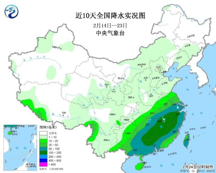 近10天全国降水实况图.来源:中国气象网