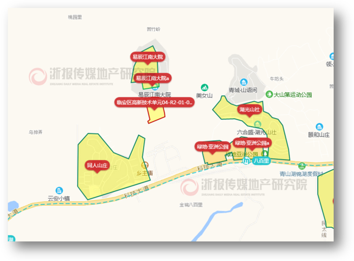 青山湖科技城宅地位置图(来源:浙报传媒地产研究院 决策通)