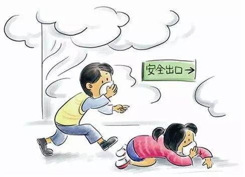 应用浸湿的衣物保护头部和身体,捂住口鼻,弯腰低姿前行