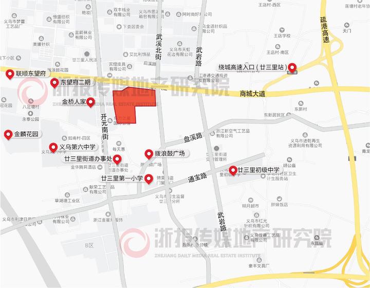 该地块位于义乌市廿三里街道,东至武溪路,南临永泰路,北接商城大道,距