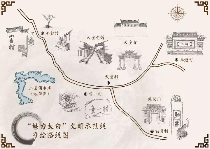 小队设计制作的"魅力太白"文明示范线   手绘路线图