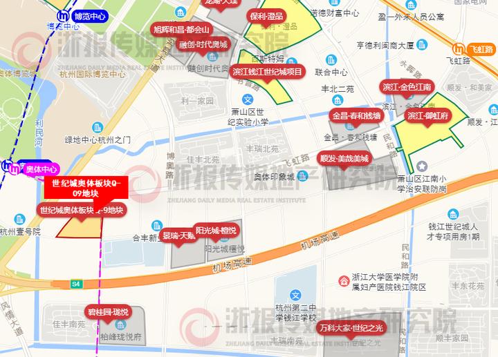 世纪城奥体板块q-9地块区位图(来源:浙报传媒地产研究院"决策通")