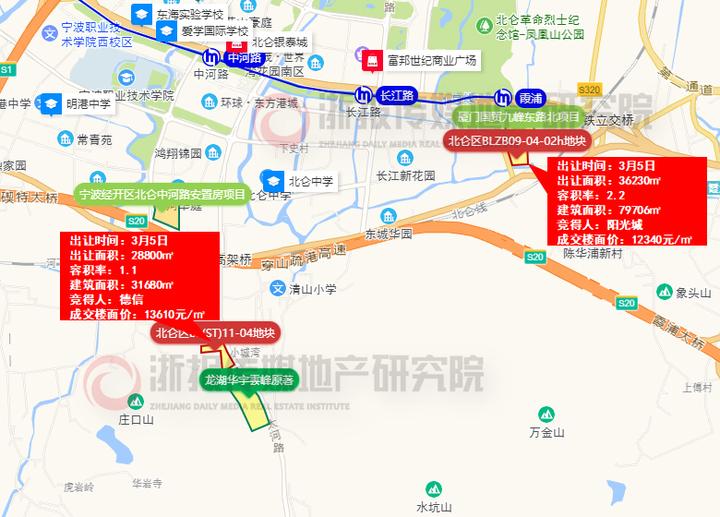 宁波北仑两宗地块区位图