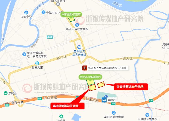 富春湾新城3号,10号地块位置图(来源 浙报传媒地产研究院 决策通)