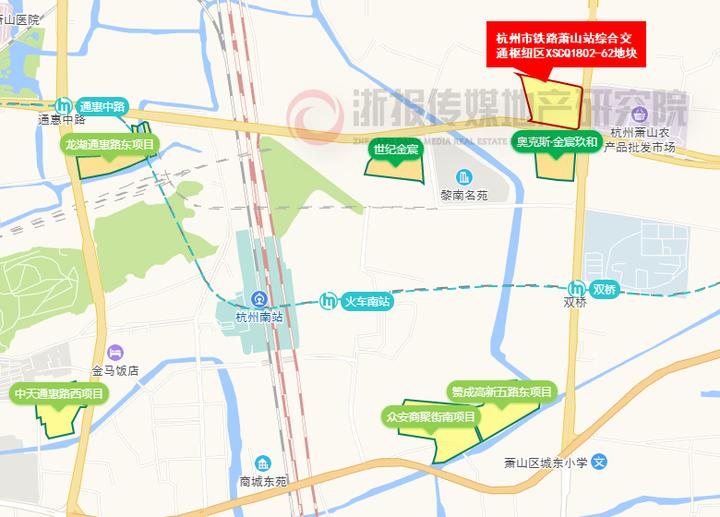 萧山南站地块区位图(来源:浙报传媒地产研究院决策通)