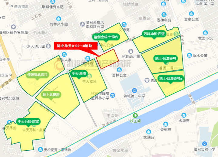 临安锦北宅地区位图(来源:浙报传媒地产研究院"决策通") 地块周边项目