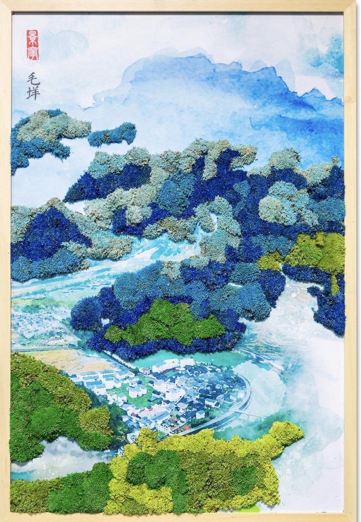 景宁苔藓画"这些画取景于畲乡,每幅都是独一无二的,不用浇水不用护理.