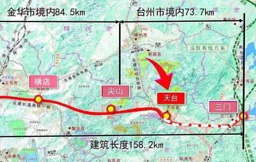 线路西起金华,拟建金义客专三四线金义新区站,向东引入在建杭温高铁