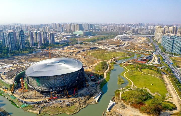 绿化景观轮廓初现 位于杭州拱墅区申花板块的大运河亚运公园,占地701