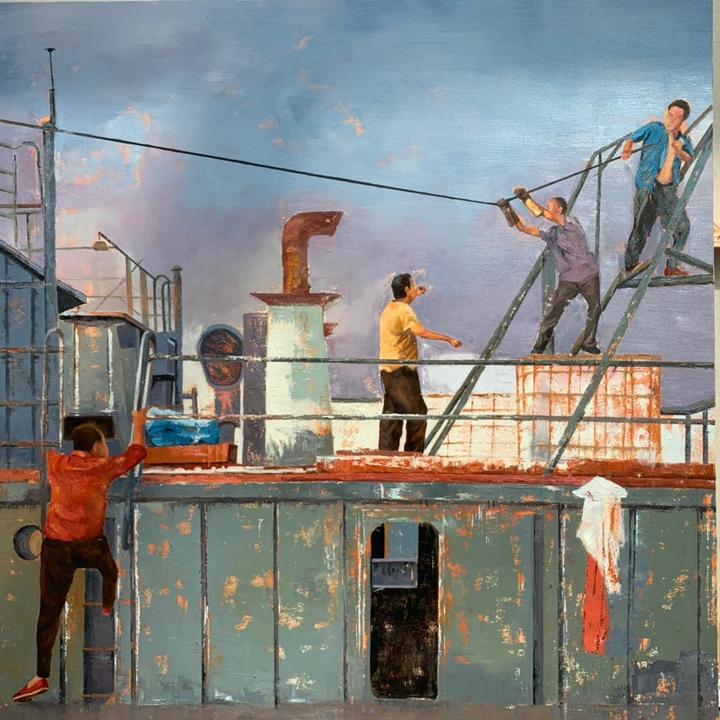 刘晶铫《团结赴小康》油画 120x120cm