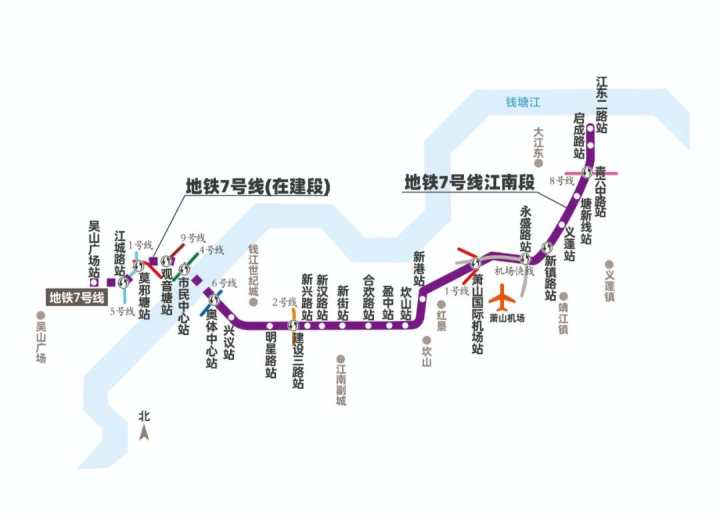 地铁7号线,起点在上城区吴山广场站,止于大江东的江东二路站,线路总