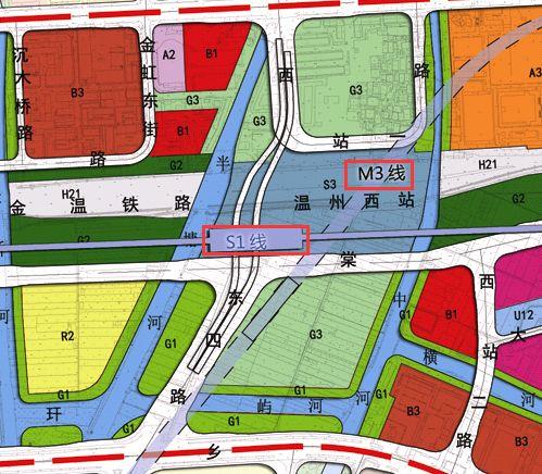 市域鐵路s1線和城市軌道m3線經過該片區,在溫州西站南側設置換乘站,在