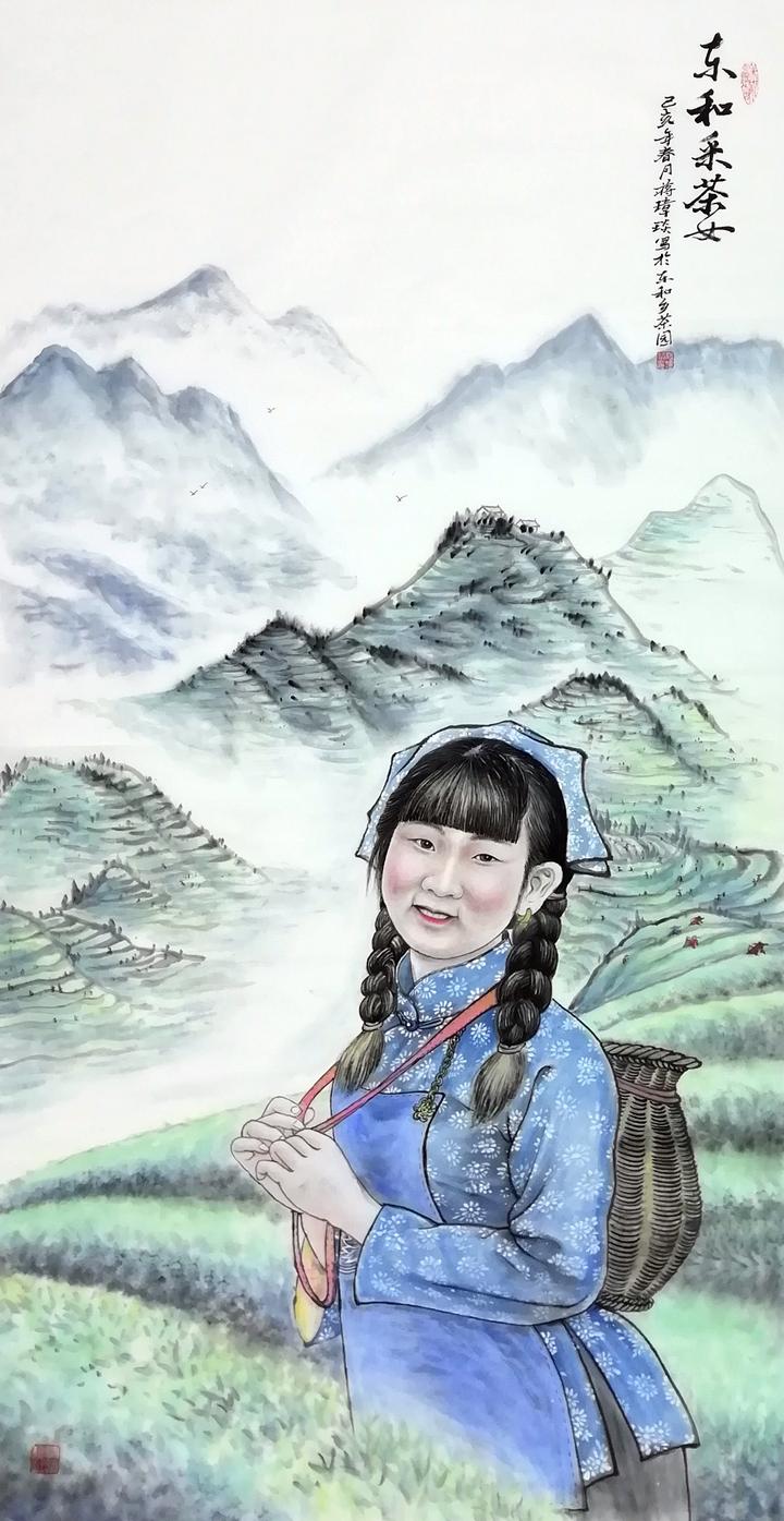 采茶女国画图片