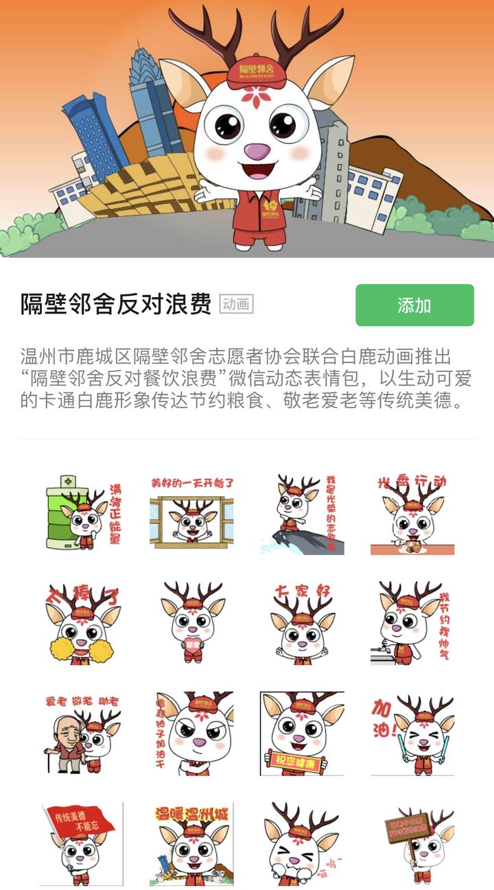 卡通吉祥物当劝导员鹿城上线反对浪费微信表情包