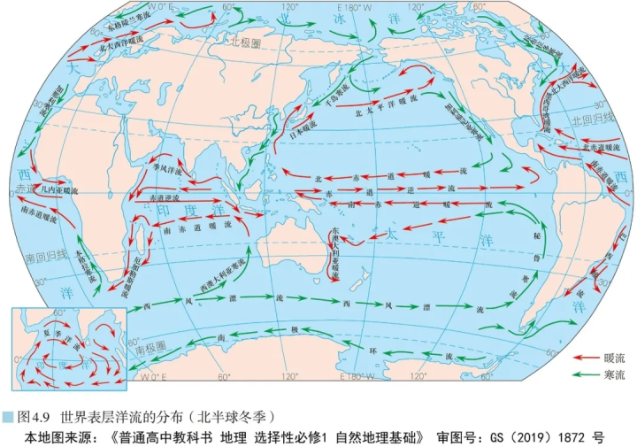 有名的洋流 ①太平洋:北太平洋暖流,日本暖流(黑潮),千島寒流(親北)