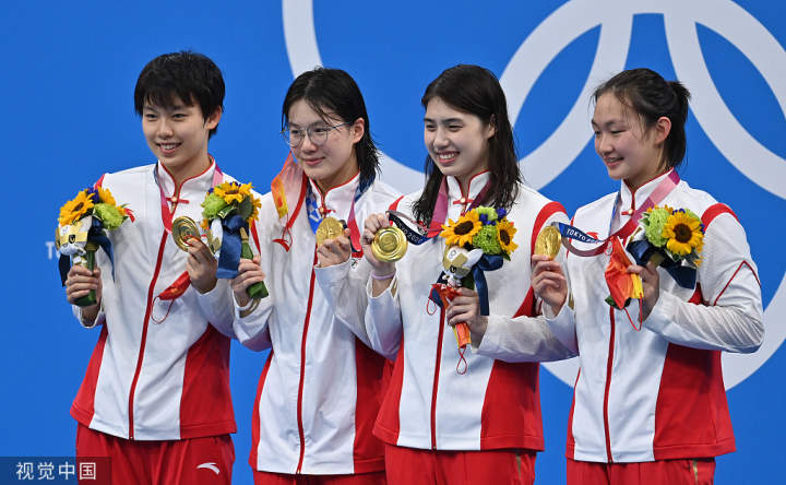 杨浚瑄,汤慕涵,张雨霏和李冰洁东京奥运会女子4×20