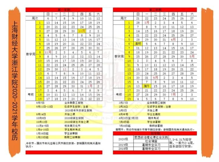 2021年上海財經大學浙江學院寒假放假時間及校歷安排,什麼時候放寒假